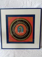 Kalachakra COSMOGRAM Tibetaans schilderij op hout 36/36CM, Antiek en Kunst, Ophalen of Verzenden