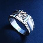 Zilveren mannen ring met Moissanite Diamant 1 karaat, Bijoux, Sacs & Beauté, Bagues, Avec pierre précieuse, Argent, Envoi, Argent