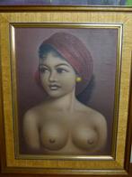 vintage schilderij Polynesische Schoonheid op paneel, Enlèvement ou Envoi