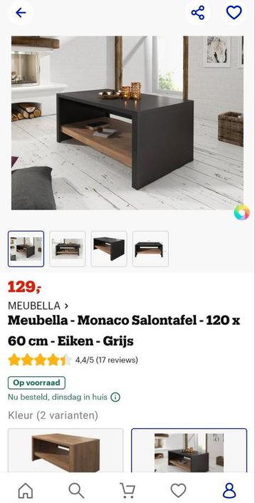 Salontafel "Monaco" eiken grijs 120x60cm (nieuwstaat) disponible aux enchères