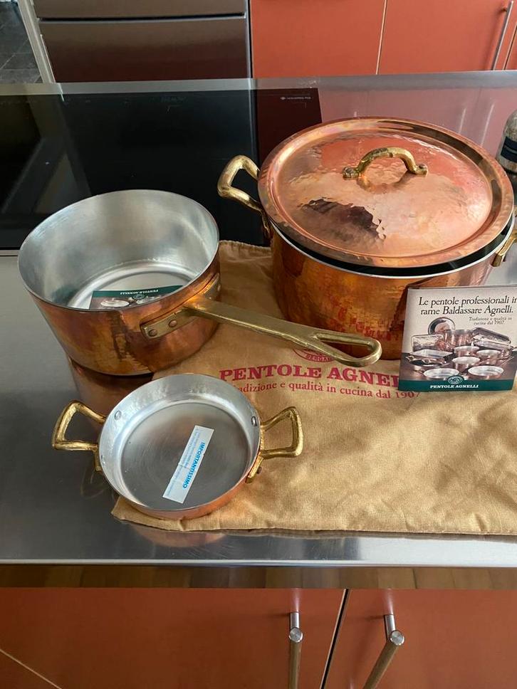 Set koperen potten van Pentole Agnelli (nooit gebruikt!), Huis en Inrichting, Keuken | Potten en Pannen, Nieuw, Ophalen