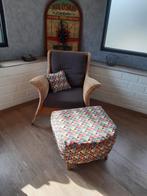 rieten fautteuil met voetenbankje, Huis en Inrichting, Fauteuils, Ophalen, Zo goed als nieuw, Riet of Rotan