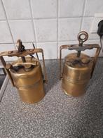 2 Antieke koperen mijnwerkerscarbidlampen, Antiek en Kunst, Ophalen of Verzenden