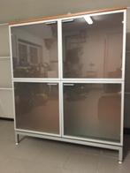 Kast kerselaar-matglas-alu (bar-buffet-bureel...), Huis en Inrichting, Kasten | Dressoirs, Ophalen, 100 tot 150 cm, 25 tot 50 cm