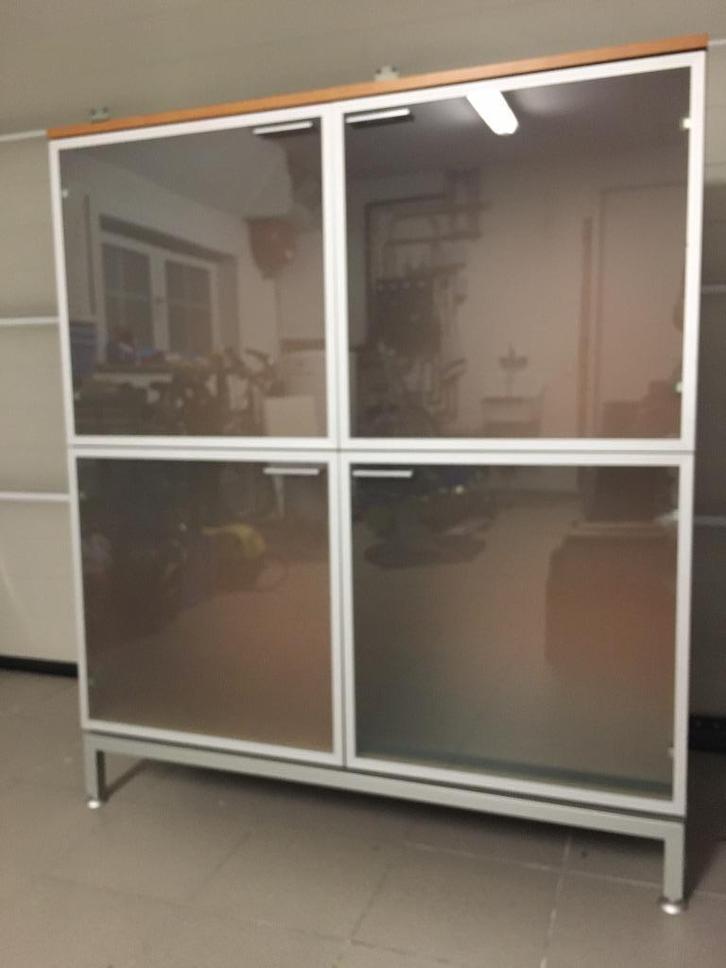 Kast kerselaar-matglas-alu (bar-buffet-bureel...), Huis en Inrichting, Kasten | Dressoirs, Gebruikt, 100 tot 150 cm, 25 tot 50 cm