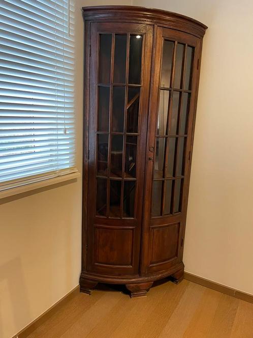 Antiek hoekkast vintage vitrinekast, Huis en Inrichting, Kasten | Vitrinekasten, Gebruikt, 150 tot 200 cm, 50 tot 100 cm, 50 tot 75 cm