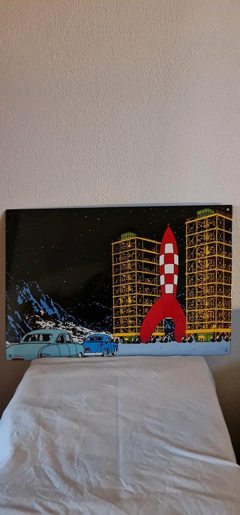 Zeer mooi emaillebord van Kuifje, Raket naar de Maan, Verzamelen, Stripfiguren, Zo goed als nieuw, Overige typen, Kuifje, Ophalen of Verzenden