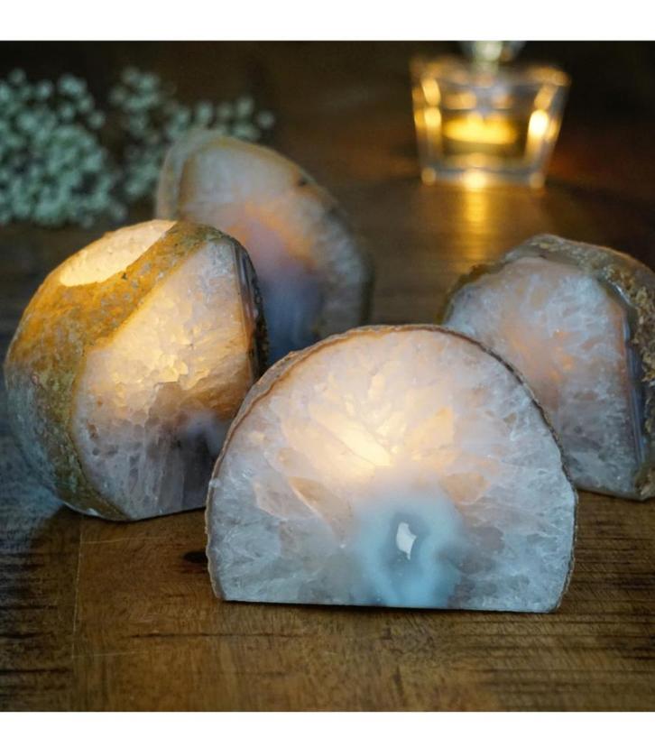 Schitterende agaat theelichthouders in diverse kleuren, Verzamelen, Mineralen en Fossielen, Mineraal, Ophalen of Verzenden