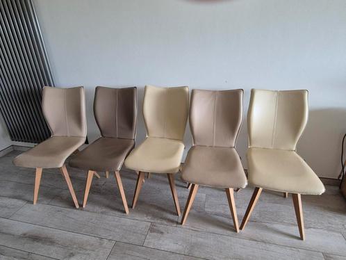 10 lederen stoelen 5 met hoge en 5 met lage rugsteun, Huis en Inrichting, Stoelen, Zo goed als nieuw, Leer, Bruin, Ophalen