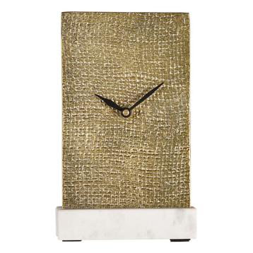 Nieuwe tafelklok alu goud op wit marmeren voet - desk clock beschikbaar voor biedingen