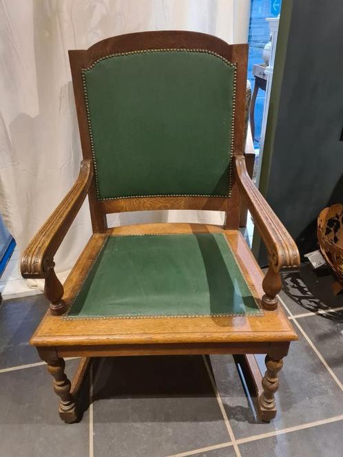 Antieke stoel met lederen zitting XXL stoel, bureaustoel, Antiek en Kunst, Antiek | Meubels | Stoelen en Sofa's, Ophalen