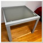 tafel in glas met metalen onderstel (uittrekbaar), Huis en Inrichting, Tafels | Salontafels, Ophalen, Gebruikt, 50 tot 100 cm