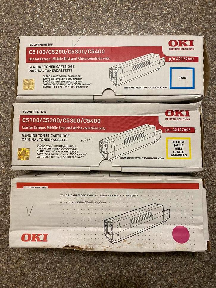OKI laserprinter cartridges - Alle 3 de Kleuren, Computers en Software, Printerbenodigdheden, Zo goed als nieuw, Cartridge, Ophalen of Verzenden