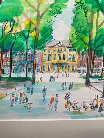 Kleurrijke kunstdruk "Voorhout in Den Haag" – Guus van Eck beschikbaar voor biedingen