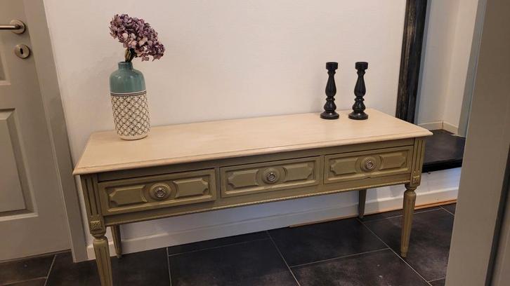 Houten consolekast/olijfgroene patina, Huis en Inrichting, Woonaccessoires | Overige, Ophalen