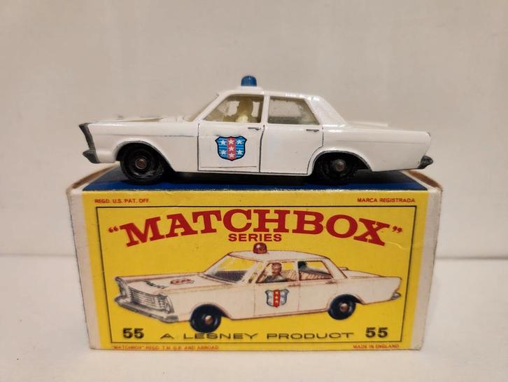 Matchbox Ford Galaxie Police Car 55C (1966) BLAUW ZWAAILICHT, Hobby en Vrije tijd, Modelauto's | 1:43, Gebruikt, Matchbox, Ophalen of Verzenden