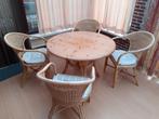 Rotan loungeset en ronde grenen tafel en 4 stoelen, Tuin en Terras, Ophalen, Zo goed als nieuw, Rotan, Loungeset