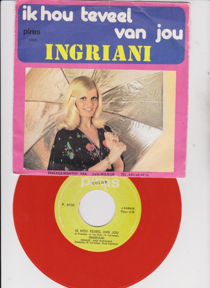 Ingriani – Ik Hou Teveel Van Jou  1974  Rode Vinyl  Schlager, Cd's en Dvd's, Vinyl Singles, Gebruikt, Single, Nederlandstalig