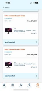 Vends 2 ecrans LG 27GP850-B, IPS, Moins de 1 ms, 151 à 200 Hz, Enlèvement