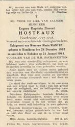 Vuurkruiser 1914-1918 Eugeen Baptista Hosteaux 1892-1948, Collections, Images pieuses & Faire-part, Enlèvement ou Envoi