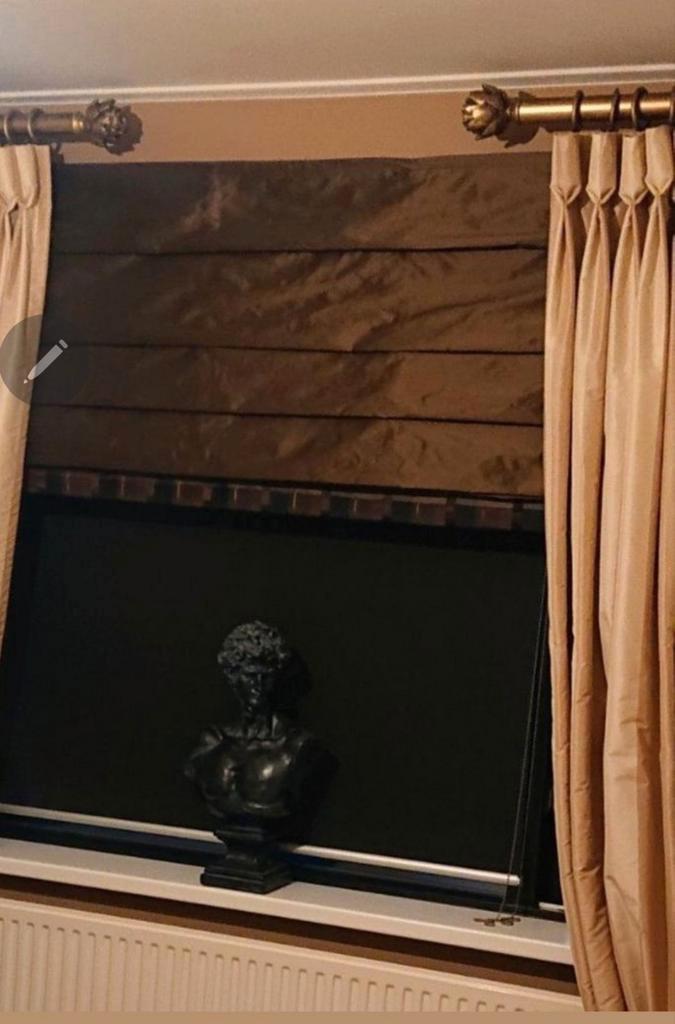 2 luxe elektrische vouwgordijnen, Huis en Inrichting, Stoffering | Gordijnen en Lamellen, Zo goed als nieuw, Bruin, Ophalen