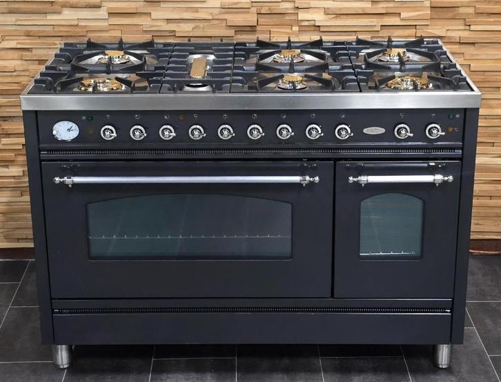 🔥Luxe Fornuis Boretti 120 cm antraciet + rvs 7 pits 2 ovens, Elektronische apparatuur, Fornuizen, Zo goed als nieuw, Vrijstaand