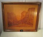Mooi Oud Houten Kunstwerk 'Berglandschap' - 1950, Ophalen of Verzenden