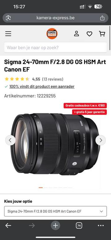 Sigma 24-70mm f2.8 canon beschikbaar voor biedingen