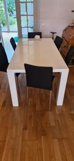 Witte eettafel met 6 zwarte stoelen, Huis en Inrichting, Ophalen, Gebruikt, 50 tot 100 cm, Vijf personen of meer