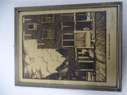 A5924 Vintage print van 'Het straatje van Vermeer'., Antiek en Kunst, Kunst | Schilderijen | Klassiek, Ophalen of Verzenden