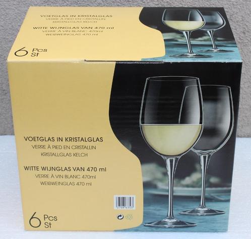 Set van 6 Witte Wijnglazen in Kristalglas-Klassiek- 470 ml, Maison & Meubles, Cuisine | Vaisselle, Neuf, Verre ou Verres, Autres styles