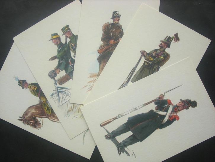 Carabiniers belges série Demart de 5 illustrations de 1950, Verzamelen, Militaria | Algemeen, Landmacht, Overige typen, Verzenden