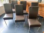 6 lederen stoelen Goossens, Huis en Inrichting, Stoelen, Vijf, Zes of meer stoelen, Gebruikt, Leer, Bruin