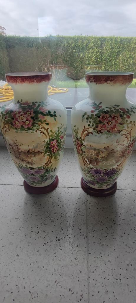 paar geëmailleerde opaline vazen, Antiek en Kunst, Antiek | Vazen, Ophalen of Verzenden