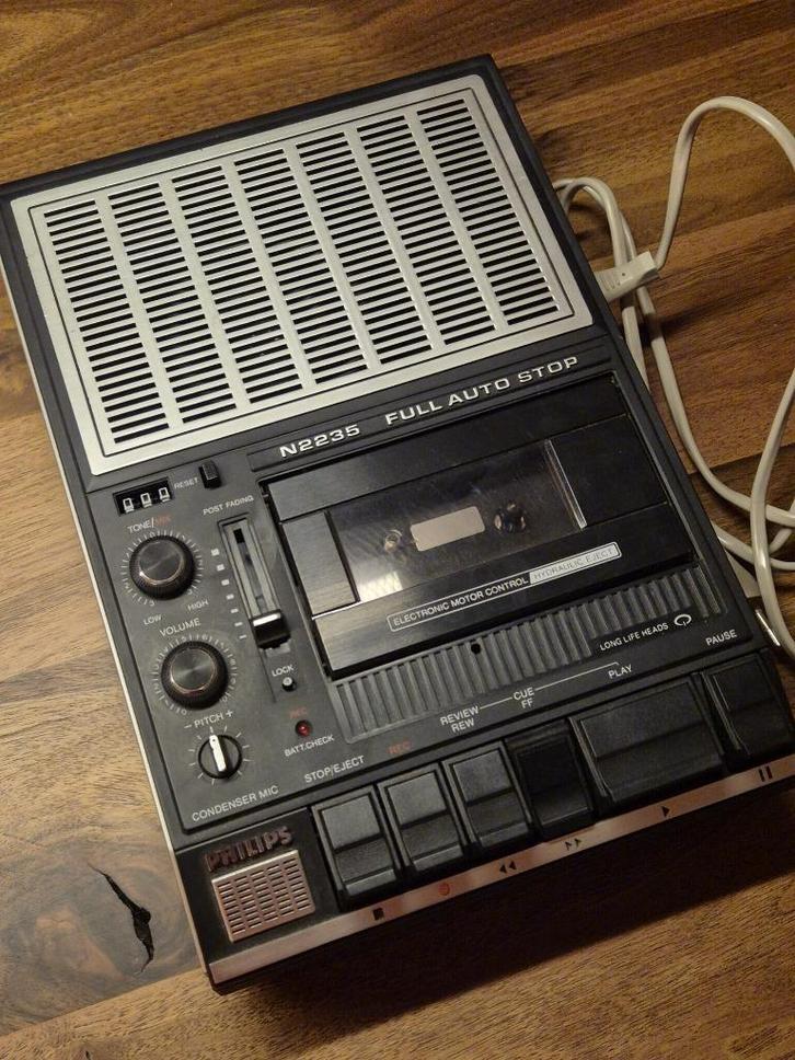 Vintage Philips N2235 Cassetterecorder, Audio, Tv en Foto, Cassettedecks, Enkel, Philips, Tape counter, Ophalen of Verzenden