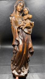 Prachtige Grote Antiek houten Madonna’s met kind beeld, Ophalen