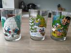 Set van 3 glazen Smurfen Peyo mosterd Benedictine 1985 tot 8, Verzamelen, Stripfiguren, Smurfen, Overige typen, Ophalen of Verzenden