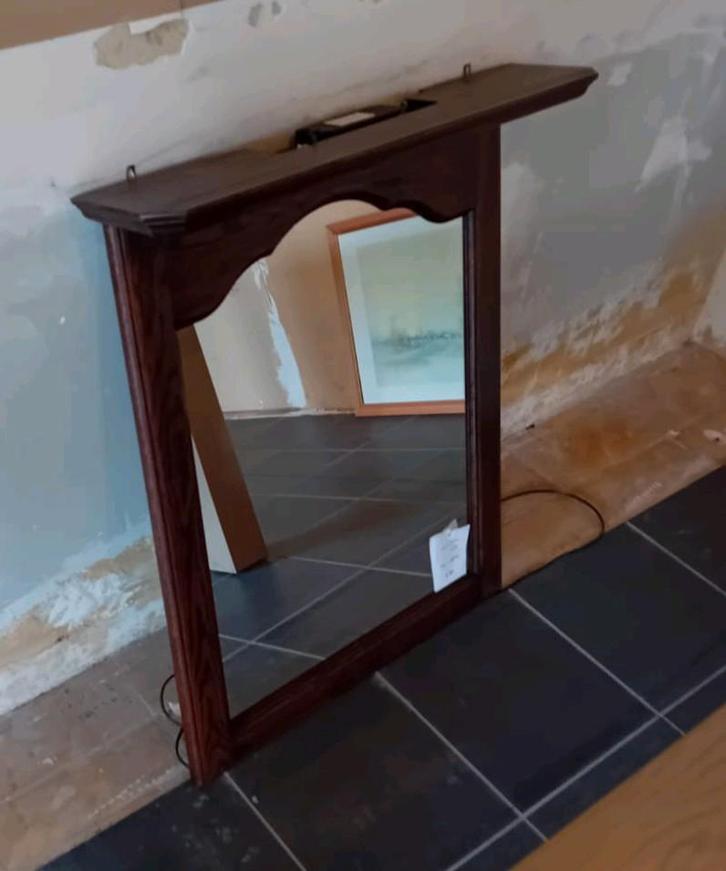 Spiegel in Eik met luifel en 2 spotjes *nieuw*, Huis en Inrichting, Woonaccessoires | Spiegels, Nieuw, Ophalen