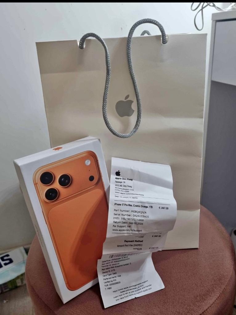New iphone 17 pro max 1tb - cosmic orange with receipt, Telecommunicatie, Mobiele telefoons | Apple iPhone, Ophalen of Verzenden