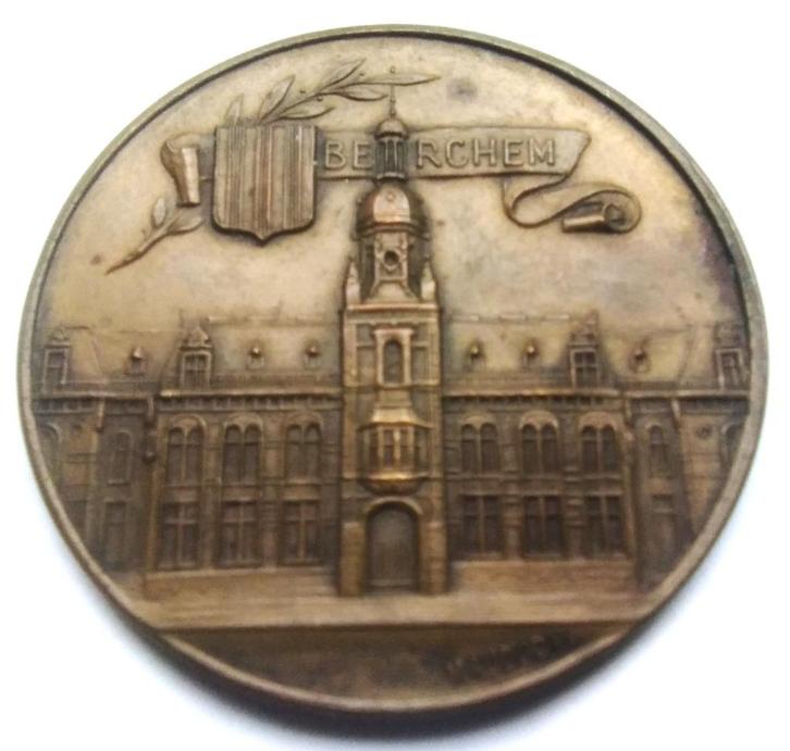 medaille Mauquoy 1907 wijding inhuldiging gasthuis berchem, Postzegels en Munten, Penningen en Medailles, Brons, Ophalen of Verzenden