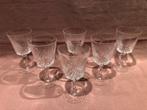 6 witte wijnglazen in kristal, op voet., Antiek en Kunst, Ophalen of Verzenden
