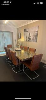Prachtige eettafel met zes stoelen, Huis en Inrichting, 200 cm of meer, 50 tot 100 cm, Rechthoekig, Glas