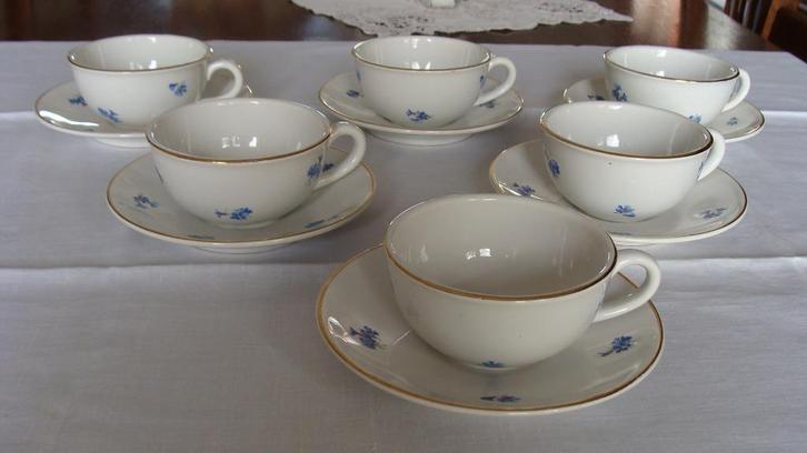 service 6 tasses et 6 sous-tasses, poinçonnées, Vintage, Antiek en Kunst, Antiek | Servies compleet, Ophalen of Verzenden