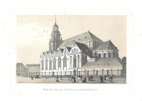 1844 - Bruxelles - Eglise de la Chapelle / Brussel, Antiek en Kunst, Kunst | Etsen en Gravures, Verzenden