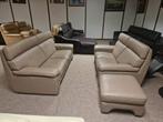 TAUPE BUFFELLEDEREN SALON MET POEF 3 EN 2 ZIT, Ophalen, Gebruikt, Leer