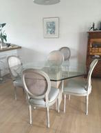 Achthoekige glazen tafel+marmeren onderstel, Ophalen, Gebruikt, Vijf personen of meer, Overige vormen