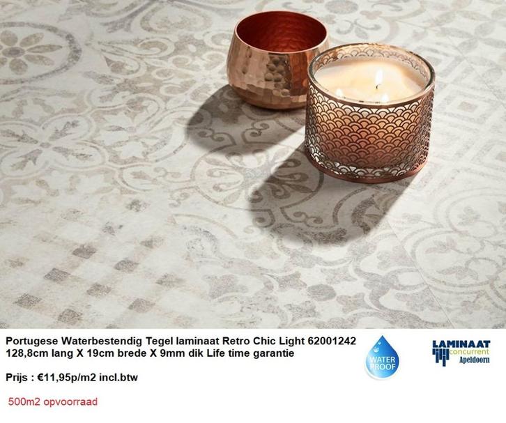 Portugese Waterbestendig Tegel Laminaat Retro Chic Light, Huis en Inrichting, Stoffering | Vloerbedekking, Nieuw, Laminaat, Crème