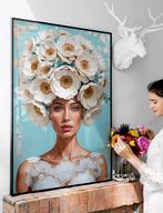 Uniek XXL Glasschilderij | Vibrant Floral Woman - 6 sizes, Oorspronkelijke maker, Verzenden, Nieuw, 125 cm of meer