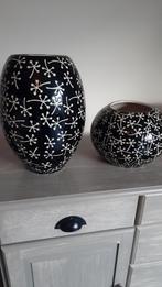 Vazen-set   h:34cm en 20cm   zwart-wit, Ophalen, Zwart, Aardewerk of Porselein, Zo goed als nieuw