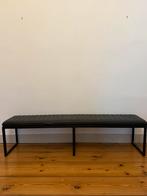 Donkergroen lederen zitbank, Huis en Inrichting, Ophalen, Zo goed als nieuw, Vierpersoons of meer, Rechte bank
